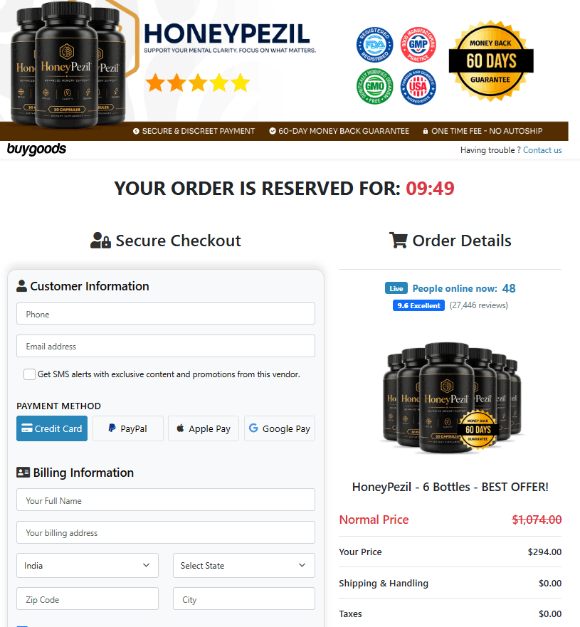 honeypezil checkout
